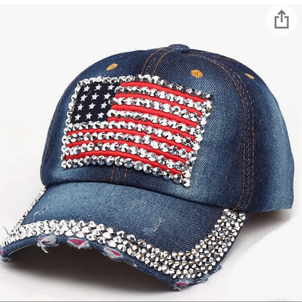 New American Flag Baseball Cap Sparkle Rhinestone USA Flag Deim Hip Hop Hat